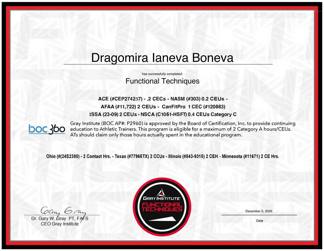 Functional Techniques Certificate